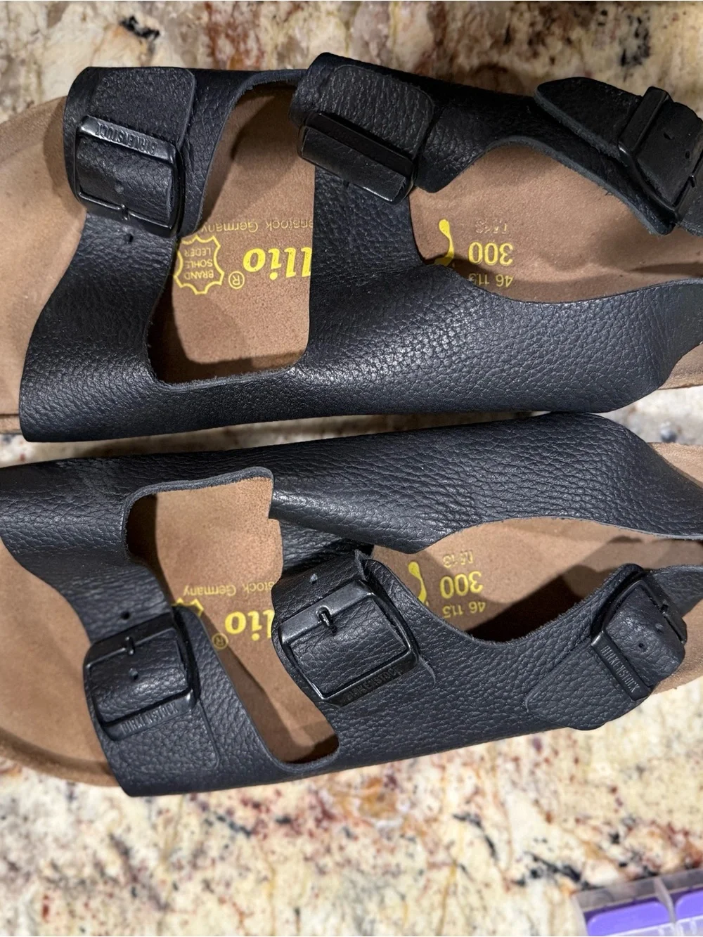 Birkenstock Black Arizona Two‑Strap Leather Sandals